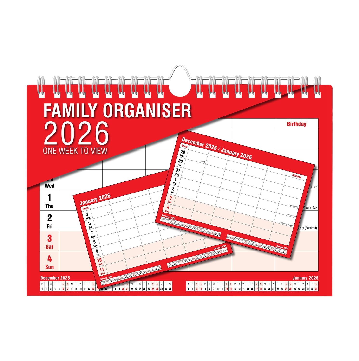 ARPAN Family Organiser 2026 Weekly Planner with 5 Columns & Birthday Space | One Week to View Wall Calendar 2026 UK | A4 Planning Bundle for Home, School & Office