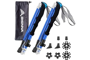 BISINNA Collapsible Trekking Hiking Poles- 2 Pack Folding Aluminum Walking Sticks with Quick Lock System 4 Season Accessories,Telescopic, Adjustable, Lightweight for Men Women