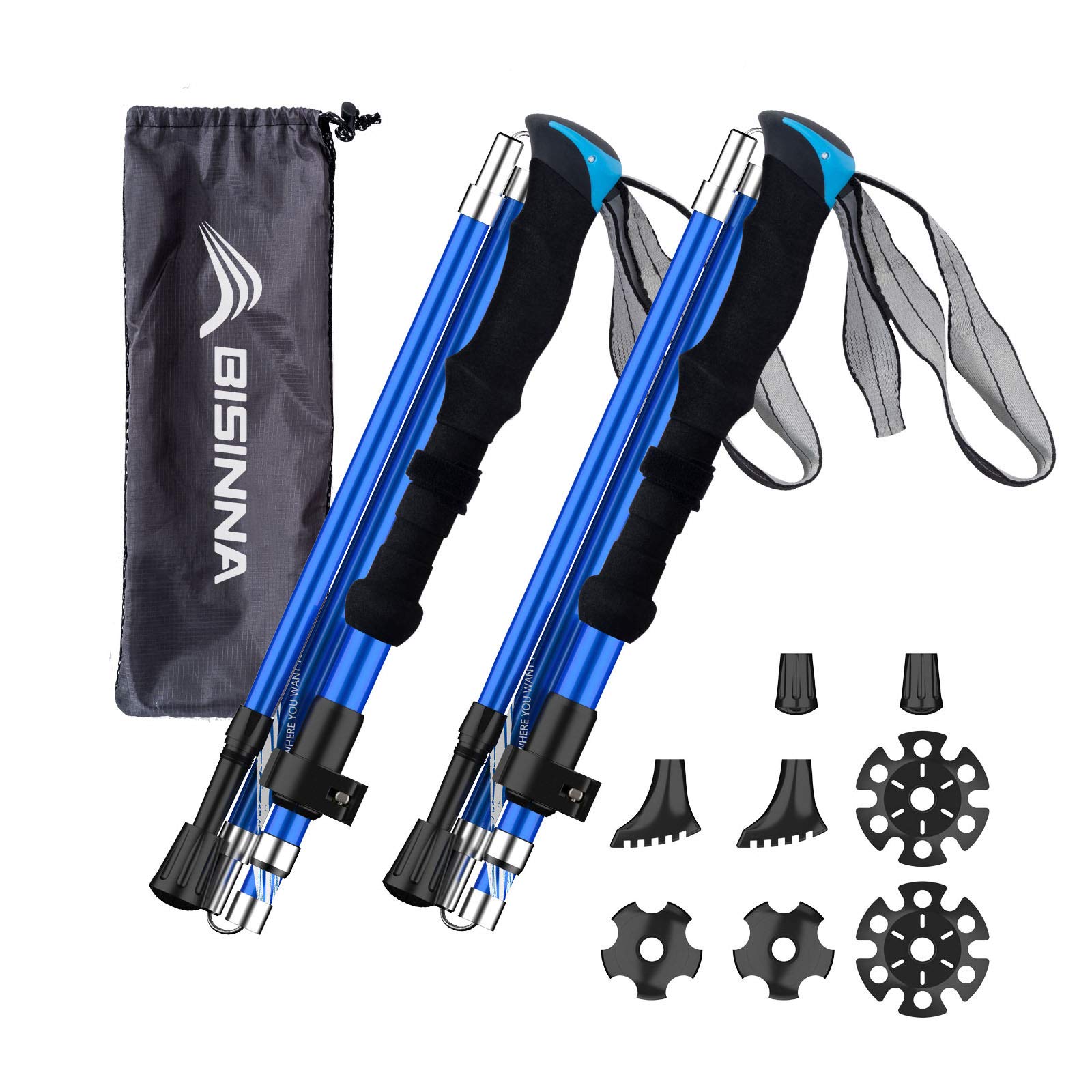 Photo 1 of BISINNA Collapsible Trekking Hiking Poles- 2 Pack Folding Aluminum Walking Sticks with Quick Lock System 4 Seasons Accessories,Telescopic, Adjustable, Lightweight for Men Women
