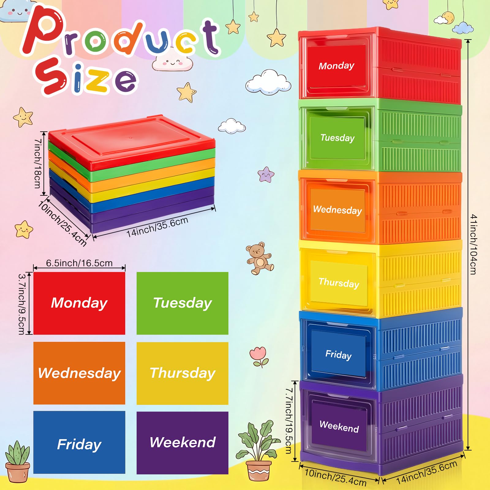Condition photo showing New/Like New for gerrii 6 shelf daily weekly clothes organizer for kids foldable weekly closet organizer storage box