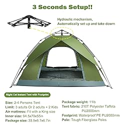 Night Cat Pop Up Tent, 2-3 Persons Instant Camping