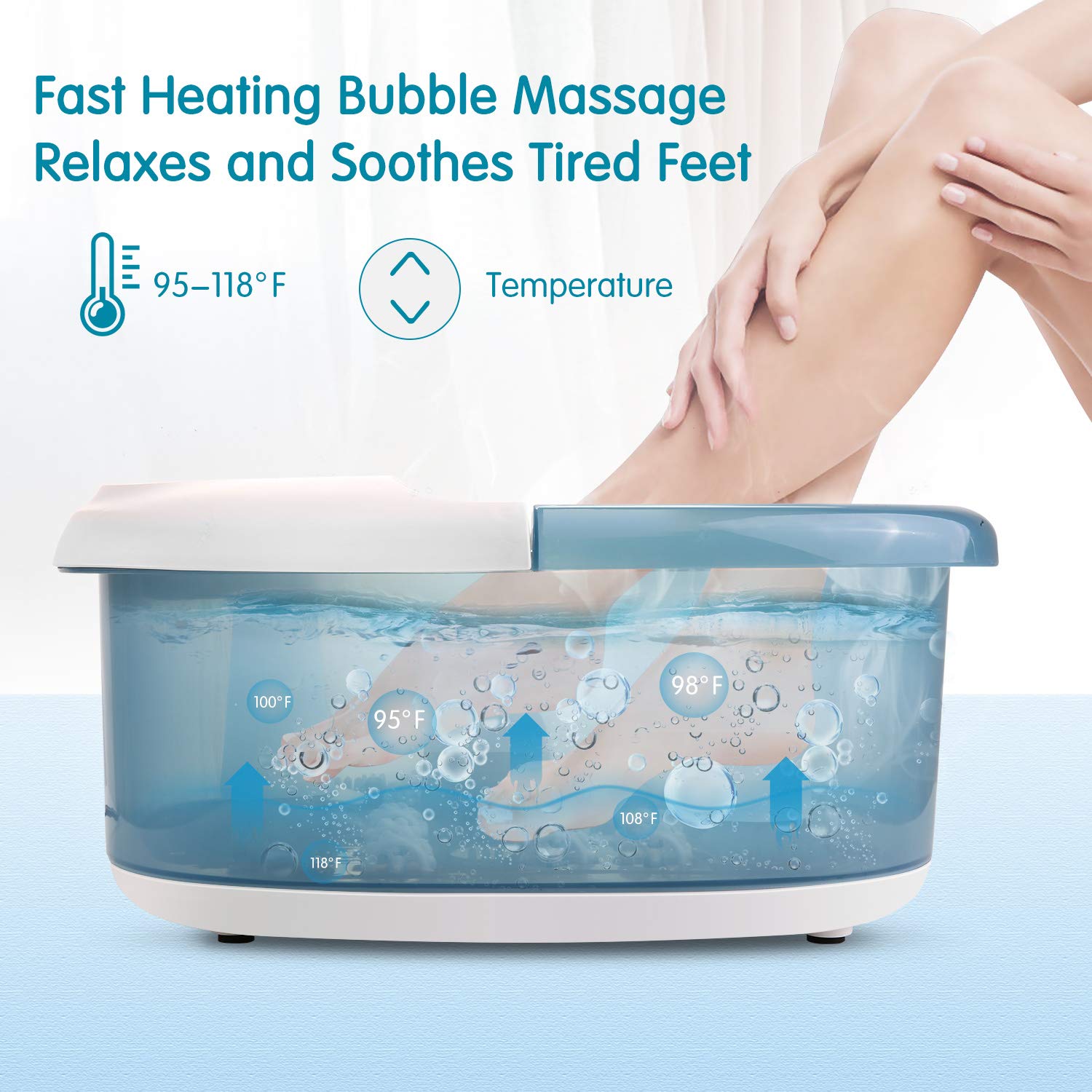 Foot Spa Bath Massager with Heat Bubbles Vibration, 14 Shiatsu Massaging Rollers to Relieve Feet Muscle Pain, Adjustable Temperature Pedicure Tub for Home Office Use: Beauty