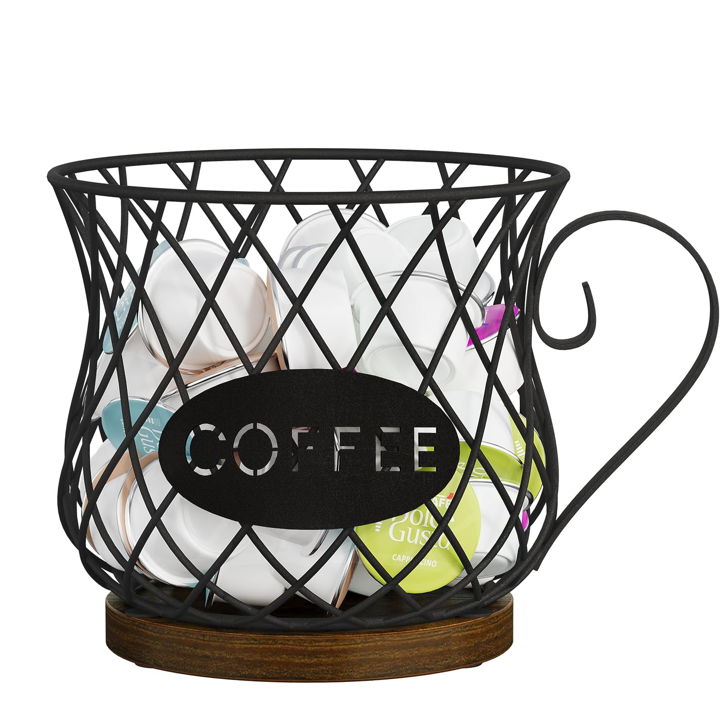 Photo 1 of YINMIT K Cup Holder Organizer, Rustic Coffee Pod Holder Organizer, 35 Kcup Holder for Counter with Handle?Large Capacity Black Wire Coffee Capsule Basket for Kitchen Office Desktop (Circular Grid)