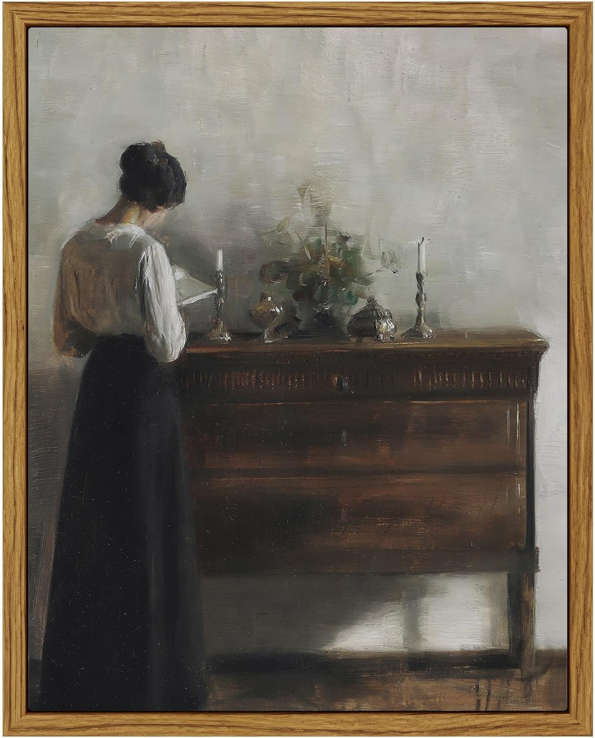 NIKICEE Vintage Wall Decor Art Print, Framed Canvas Wall Art Mid-Century Lady Classical Women Painting Picture, Vintage European Portrait Painting for Bedroom Bathroom Decor Wall Art