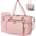 Tonyeee Diaper Bag Tote, Large Diaper Bags Waterproof, Hospital Bag for Labor Delivery, Baby Bag with Pacifier Case, Travel Diaper Tote with Changing Pad, Pink