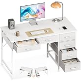 Casaottima 40 Inch Small Computer Desk with 6 Drawers, Reversible Storage Desk for Home Office, Work Study Table for Bedroom, White