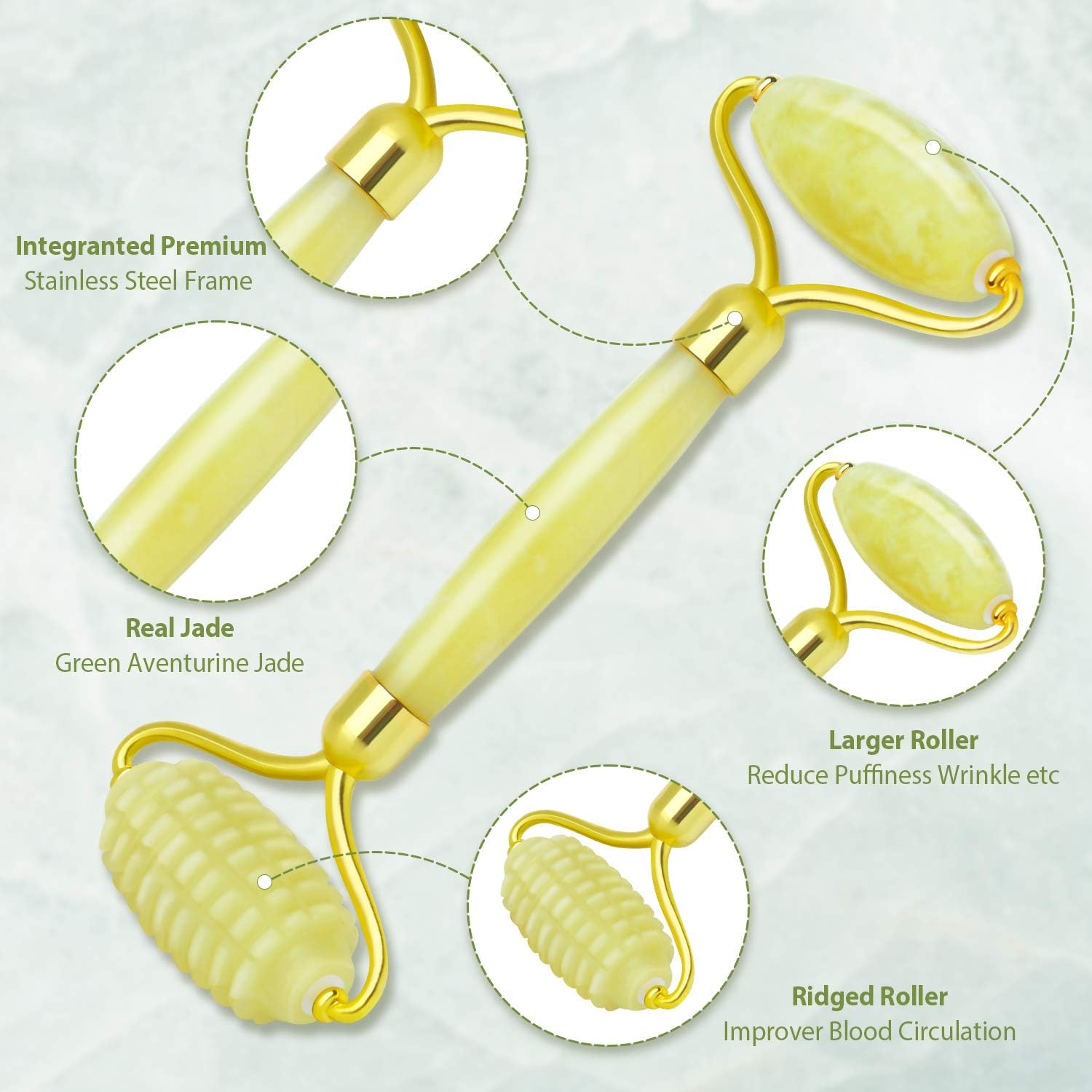Gua Sha and Jade Roller Set, Face Roller, Face Massager Jade Stone Facial Roller for Eye Puffiness Treatment Skin Tightening - Image 3