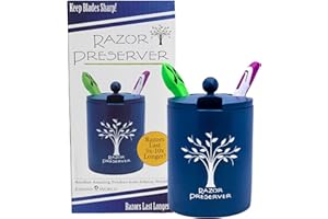 Johnny World The Razor Preserver - Attractive Shaver Stand with Cleaning Brush and Moisture Absorber. Extend the Life 10x of your Razor Blades! Barber Jar. Keep Shavers Sharp, Clean & Dry