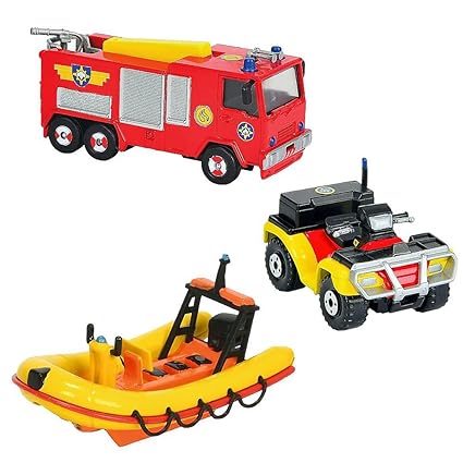 Feuerwehrmann Sam - Mini Die Cast Serie - Set Fahrzeuge Jupiter, Neptun, Quad
