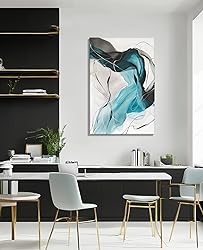 Abstract Canvas Wall Art - Black and Cyan Textured