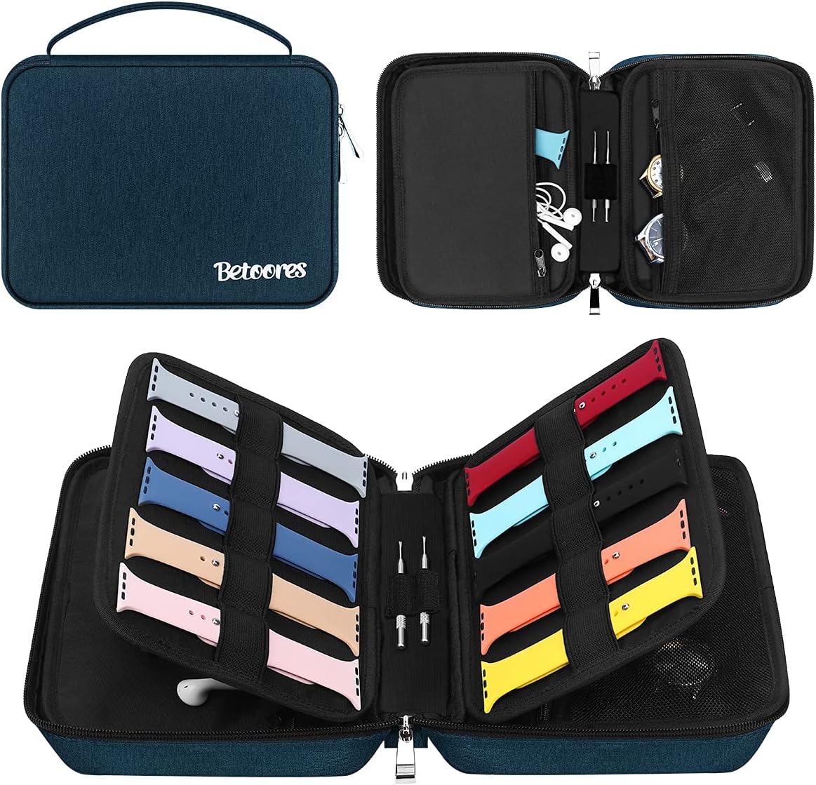 Betoores Watch Band Organizer Case, Waterproof Storage Bag for Watch Bands Accessories, Hold 40 Watch Straps Compatible with Apple Watch, Fitbit Series - Blue