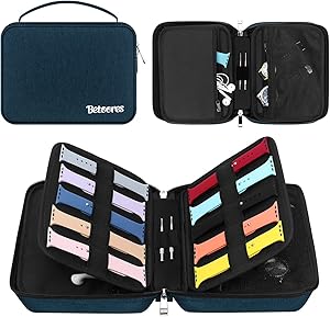 Betoores Watch Band Organizer Case, Waterproof Storage Bag for Watch Bands Accessories, Hold 40 Watch Straps Compatible with Apple Watch, Fitbit Series - Blue
