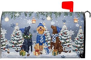 Evlaschin Winter Dog Magnetic Mailbox Cover, 21x18 Inch Christmas Puppy Tree Snowman Decorative Waterproof Mailbox Wrap Letter Post Cover Standard Size for Garden Yard Outdoor Season Outside