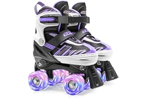 ECOO Roller Skates for Girls Boys Ages 4-12, Toddler Kids 4 Size Adjustable Light up Wheels Beginner Skates