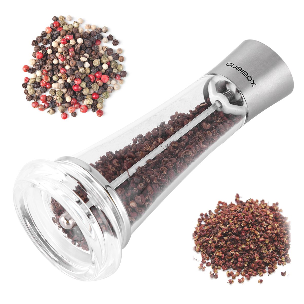 Manual Salt or Pepper Grinder, CUSIBOX Stainless Steel Salt and Pepper Mill Grinder Shaker with Adjustable Coarseness