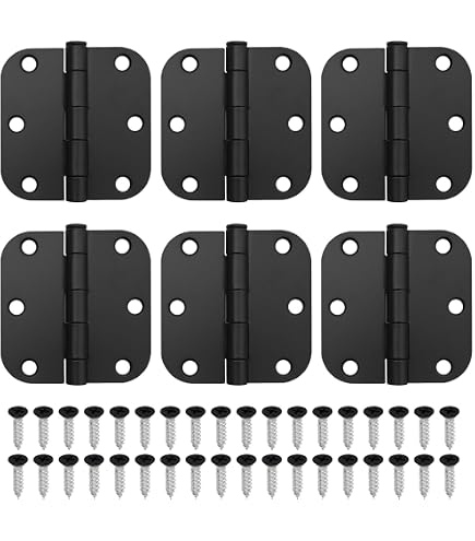 Yaegoo 6 Pack Heavy Duty Door Hinges – 3x3 Inch, 5/8" Radius, Carbon Steel, Matte Black Finish, 270° Rotation, With 36 Mounting Screws