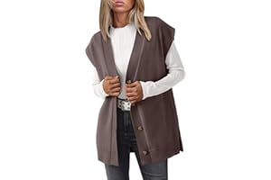 LILLUSORY Women V Neck Sweater Vest Oversized Long Cardigan Casual Vest Tops 2024 Trendy