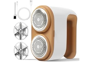 BREEZOME Fabric Shaver, Rechargeable Dual-Blade Lint Remover Electric Lint Shaver, Effective Sweater Defuzzer Fuzz Remover for Clothes and Furniture (6-Leaf Blades, 2x35mm Mesh, 2 Blades Extra)