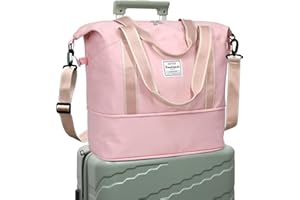 DMLuna Travel Duffel Bag, Tote Sports Gym Bag, Shoulder Overnight Weekender Bag for Women & Men, Hospital bag, Expandable Duffel Bag with Trolley Sleeve/Wet Pocket