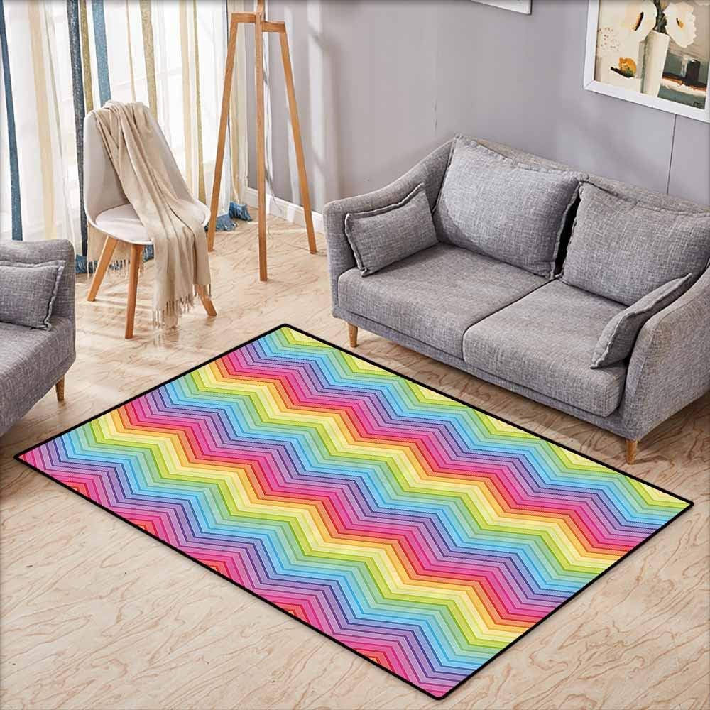 Large Area Rug,Rainbow,Colorful Zig Zag Chevron Pattern Geometric Modern Sharp Design Fancy Illustration,Anti-Slip Doormat Footpad Machine Washable,3'11"x4'11",Multicolor