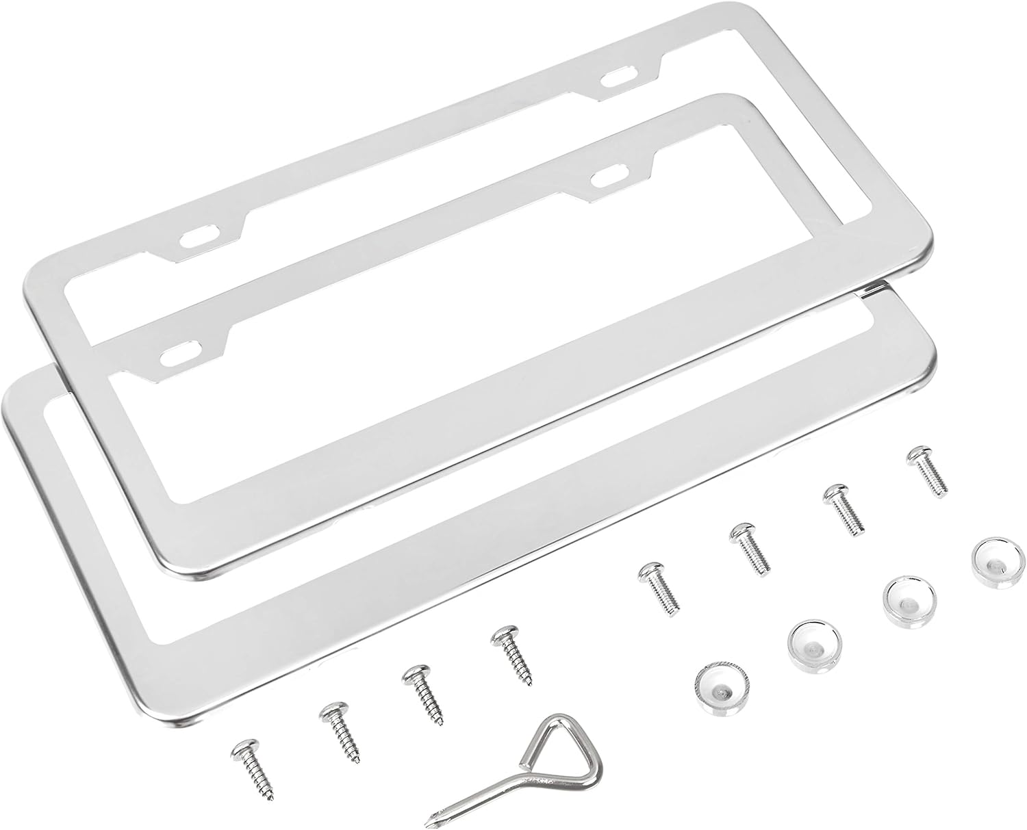 AmazonBasics Stainless Steel License Plate Frame Pair with Screw Caps