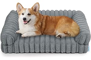 Chicute Thick Orthopedic Cat Sofa for Large Cats, Waterproof Supportive Foam Dog Sofa Bed with Washable Cover, Faux Fur Comfy Bolster Couch Pet Beds with Nonskid Bottom (Grey, 30"x22")