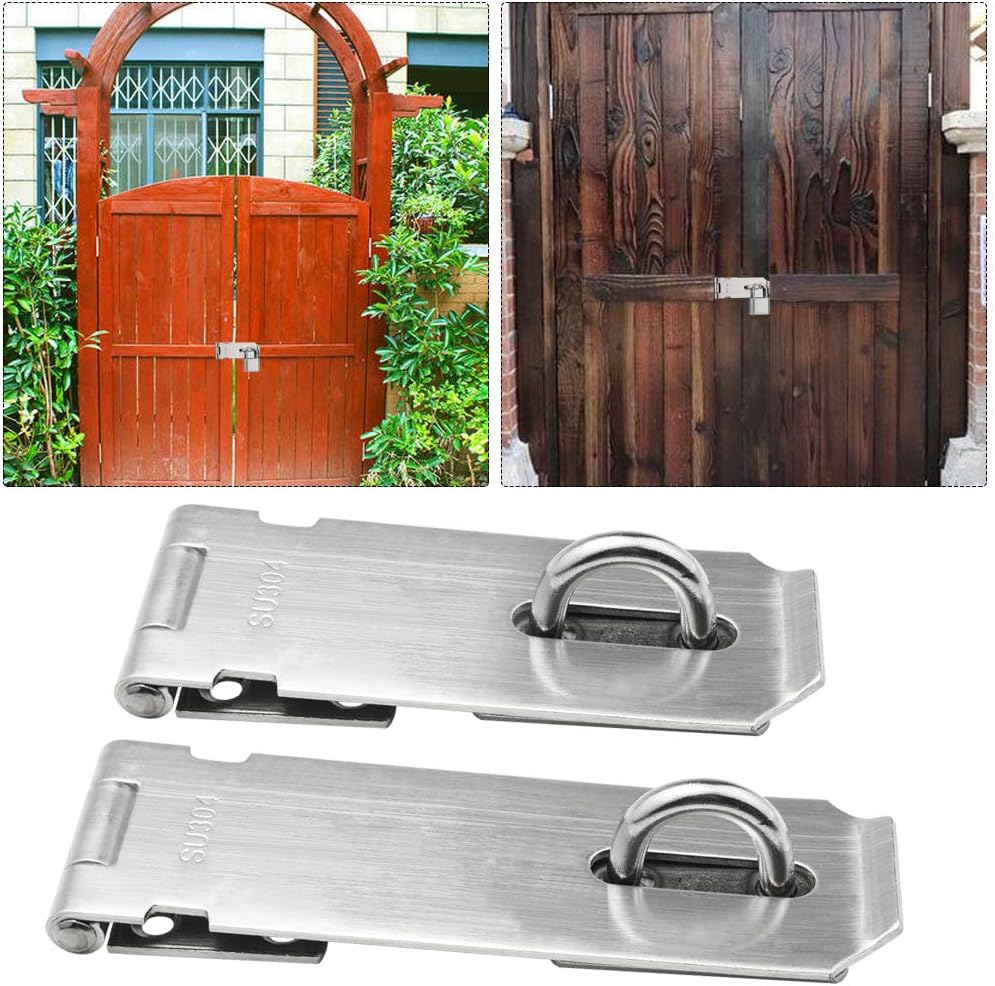 4 Pcs Security Door Locks Hasp Latches, Stainless Steel Safety Packlock Clasp with Screws for Cabinet, Furniture, Drawer, Cupboard (2 Pack 5 inch Padlock Hasp + 2 Pack 4 inch Padlock Hasp) - - 