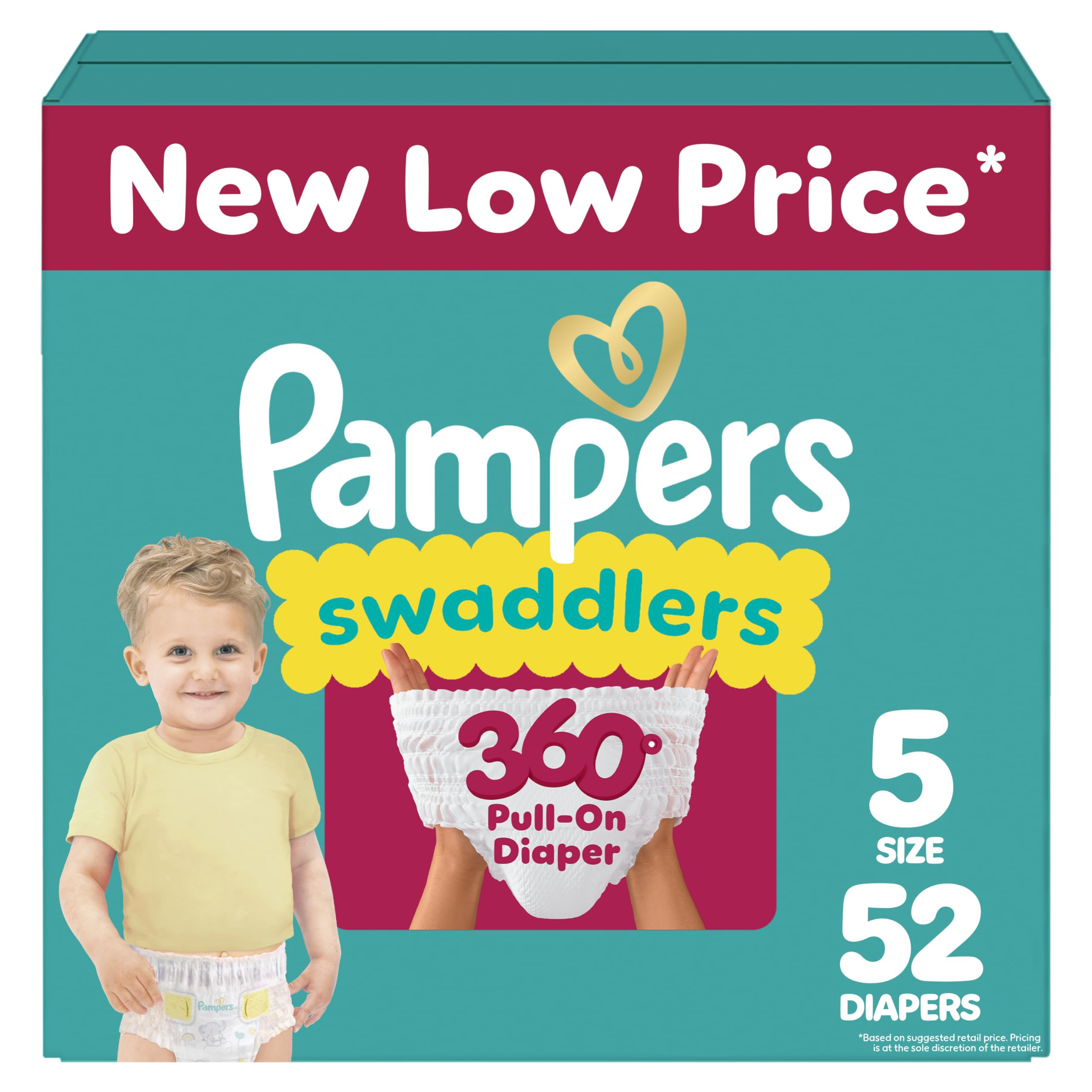 Photo 1 of Pampers Diapers - Swaddlers 360 - Size 5, 52 Count, for up to 100% Leakproof Premium Skin Protection (Packaging May Vary)