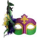 GoCustomlala Masquerade Masks for Women with Feathers, Venetian Eyemask for Party Mardi Gras Halloween Cosplay Prom Christmas