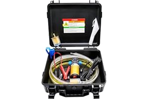 Steauty 12V Fuel Transfer Pump Set, Moves Up to 85 Gallons Of Gas or Diesel Per Hour with Upgraded Carrying Case & Pulley Lead Pipe, for Vehicles, Boats, Equipment, Gasoline, Diesel (70W Boost Kit)