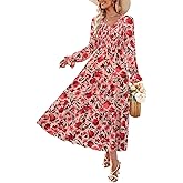 ZESICA Womens Floral Boho Maxi Dress 2026 Spring Summer Casual Long Sleeve V Neck A Line Flowy Wedding Guest Dresses