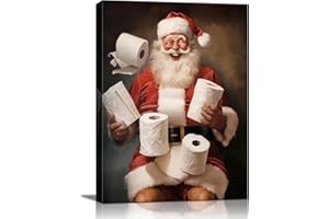 ABCCUSTOMIZE Funny Santa Christmas Canvas Wall Art for Bathroom, Humorous Framed Canvas Prints Ready to Hang, Unique Christmas Gifts for Home & Office Christmas Decorations