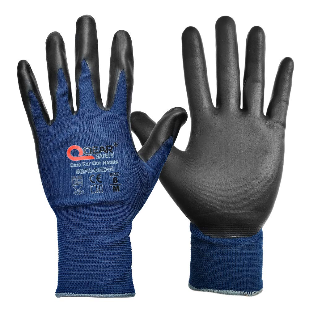 QEARSAFETY 3 Prs Navy Blue Screen-Touch Work Safety Gloves, Foam Breathable Nitrile Rubber Palm Coated, Knitted Quality Liner, Fit To Hand, Logistics, Warehouse Use(9/L)