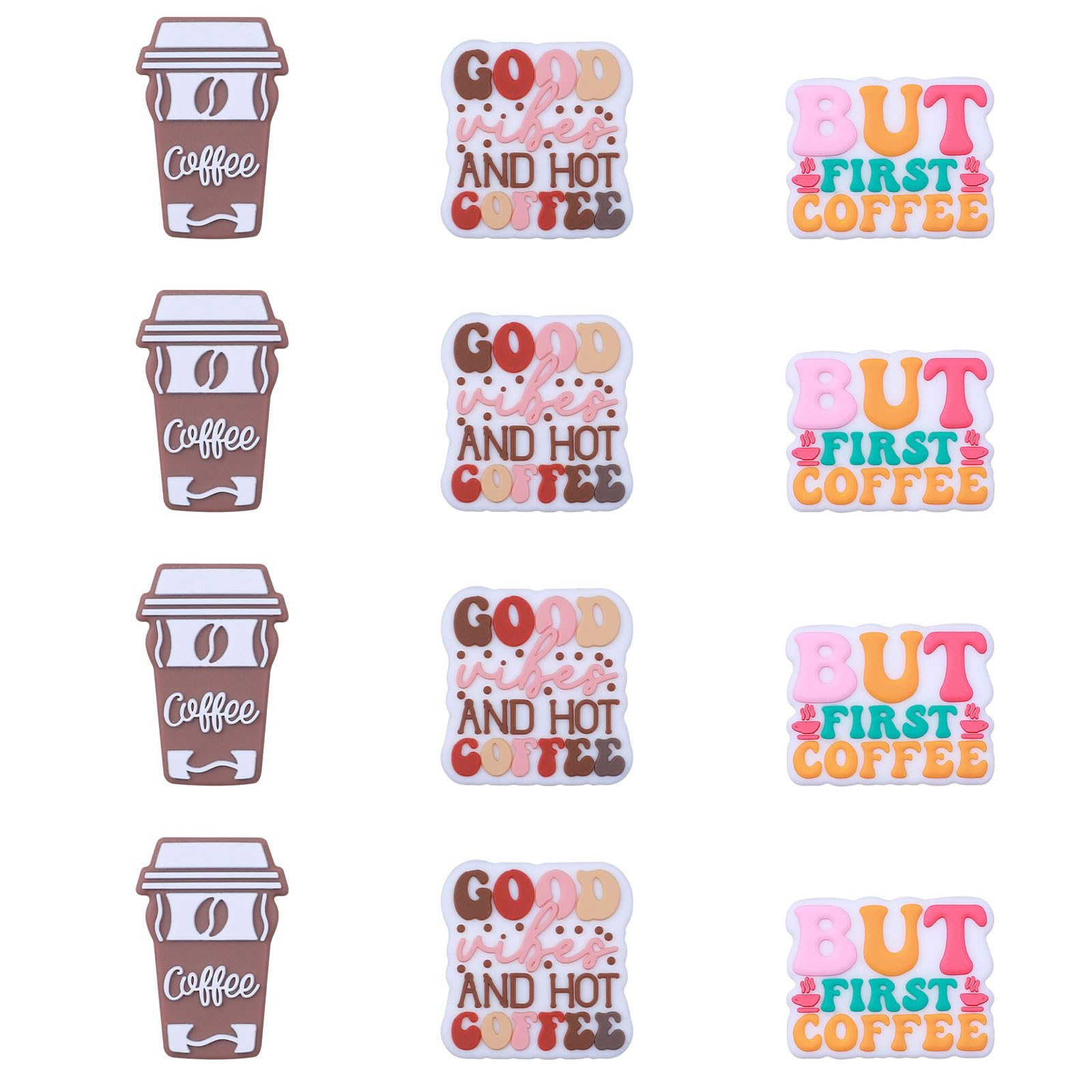 URROMA Coffee Pattern Theme Shaped Silicone Beads, 12pcs Cute Silicone Beads for Key Chain Bracelet Making for Making DIY Necklaces Bracelet