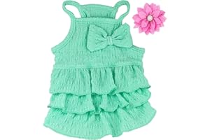 Aillion Cat Dog Tutu Dress for Girl Cats and Dogs, Cute Female Cat Dog Birthday Bowtie Ruffle Princess Camisole Dress Cake Sundress Summer Clothes, and Fabric Flower Clip (X-Large, Green)