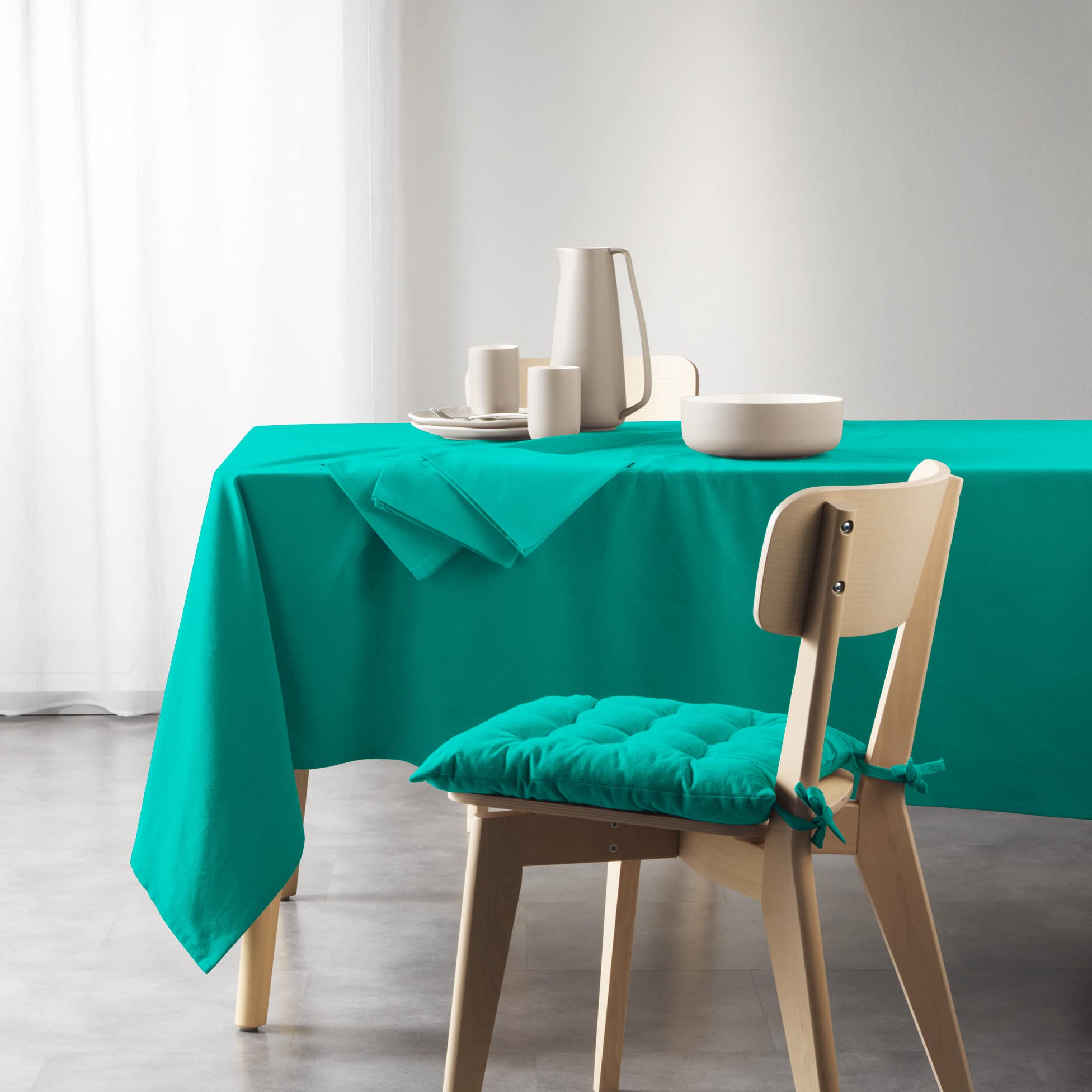 Douceur d'Intérieur, Rectangular Tablecloth (140 X 240 cm) Mistral Emerald, Recycled Cotton