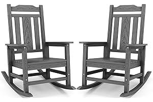 SERWALL Oversized Rocking Chair Set of 2 Outdoor, HDPE Outdoor Rocking Chair Set of 2, Grey