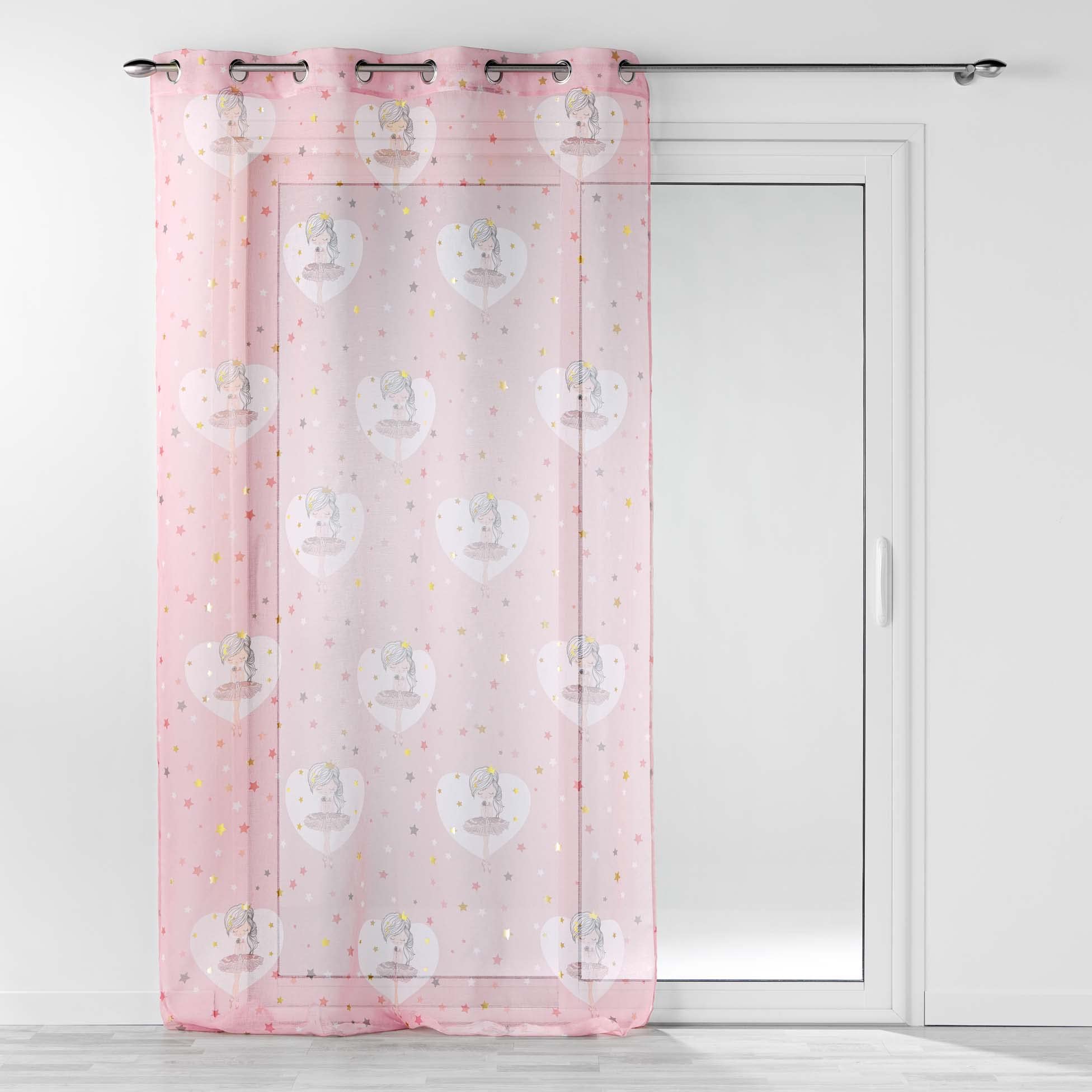 Douceur d'Intérieur, Eyelet Curtain 140 x 240 cm Sandblasted Voile Printed Metallic Small Stars