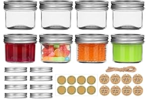 SZUAH Small Mason Jars with Lids, 4oz 8 Pack Mini Canning Jars With 8 Split-Type Lids And EXTRA 8 One Piece Lids For Dessert,