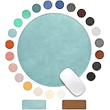 Mouse Pad，Round Mouse Pad，PU Mouse Pad，Leather Mouse Pad with Stitched Edge Micro-Fiber Base with Non-Slip Waterproof，Mouse Pad for Computers，Laptop，9 x 9 Inch (Light Blue)