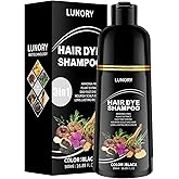 Lunory Black Hair Dye Shampoo for 100% Gray Coverage - 3 IN 1 Hair Color Shampoo with Argan Oil & Ginseng, Ammonia & Paraben Free, Long Lasting Semi-Permanent Natural Color for Women & Men (500ml)