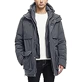 Rejork Long Winter Jackets for Men Faux Two-Piece Waterproof Parka Snow Warm Coats with Hood