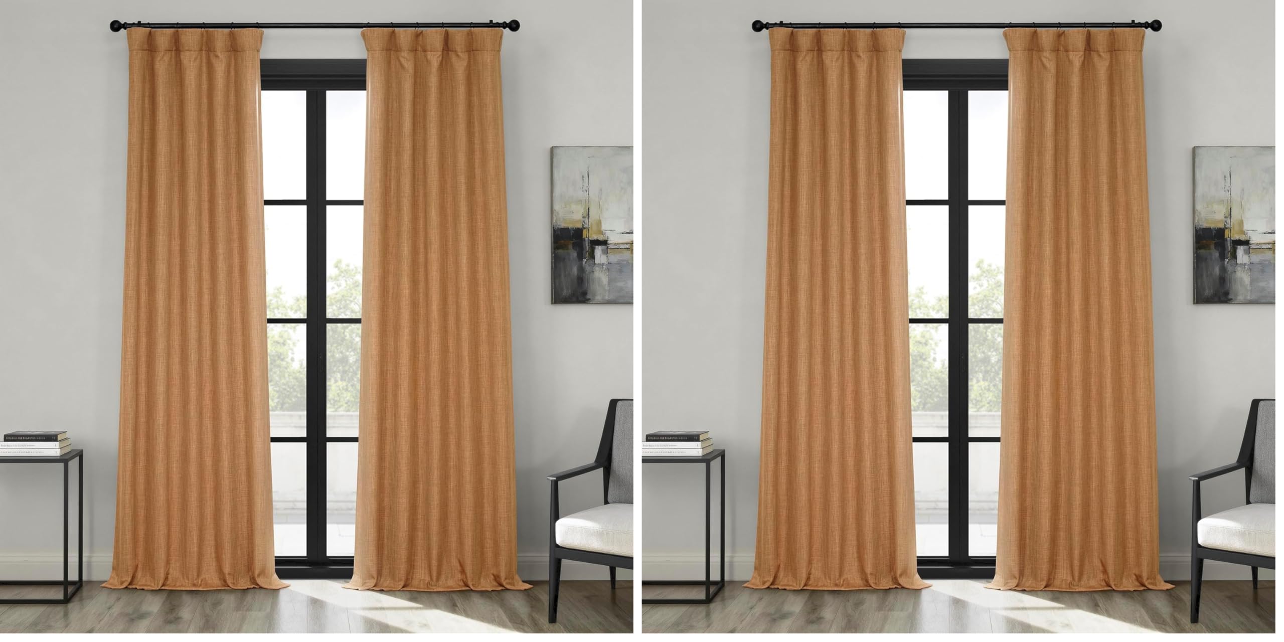 HPD Half Price Drapes - Faux Linen Curtains for Living Room (2 Panels) - 50W X 96L - Textured Room Darkening Curtains for Bedroom 96 Inches Long - Drapes for Home Decor, Butterscotch Image