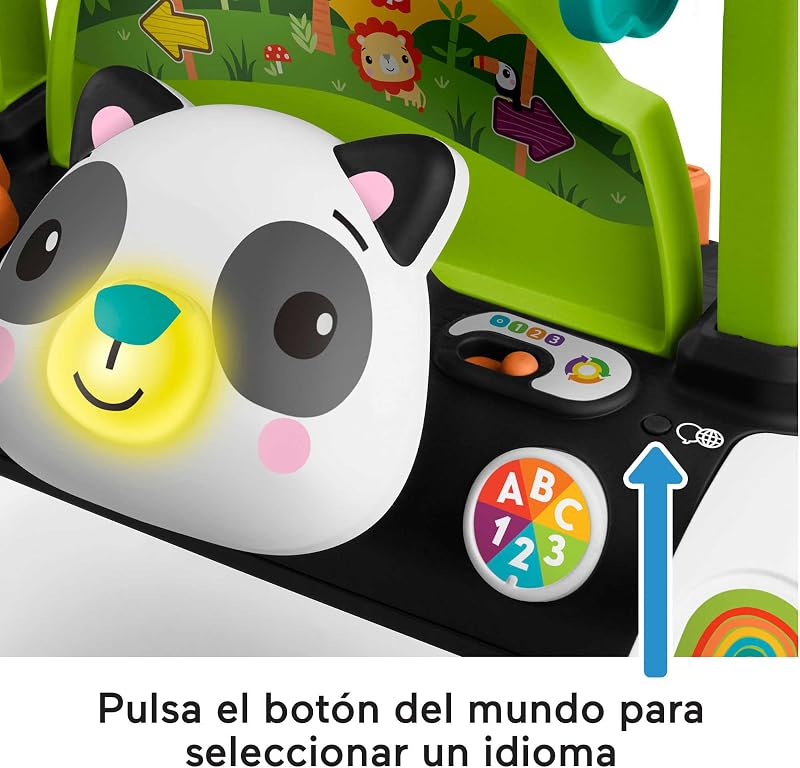 Fisher-price, andador panda 2 faces com atividades com luzes e sons, brinquedo para caminhar ou sentar com estampa de selva, presente para bebê acima de 6 meses (mattel hjy73)