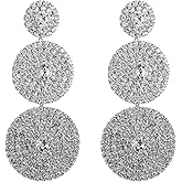 Large Crystal Round Dangle Drop Earrings Cubic Zirconia CZ Big Circle Three Layered Dangling Stud Earring Bohemia Jewelry Gifts for Women Girls Hypoallergenic