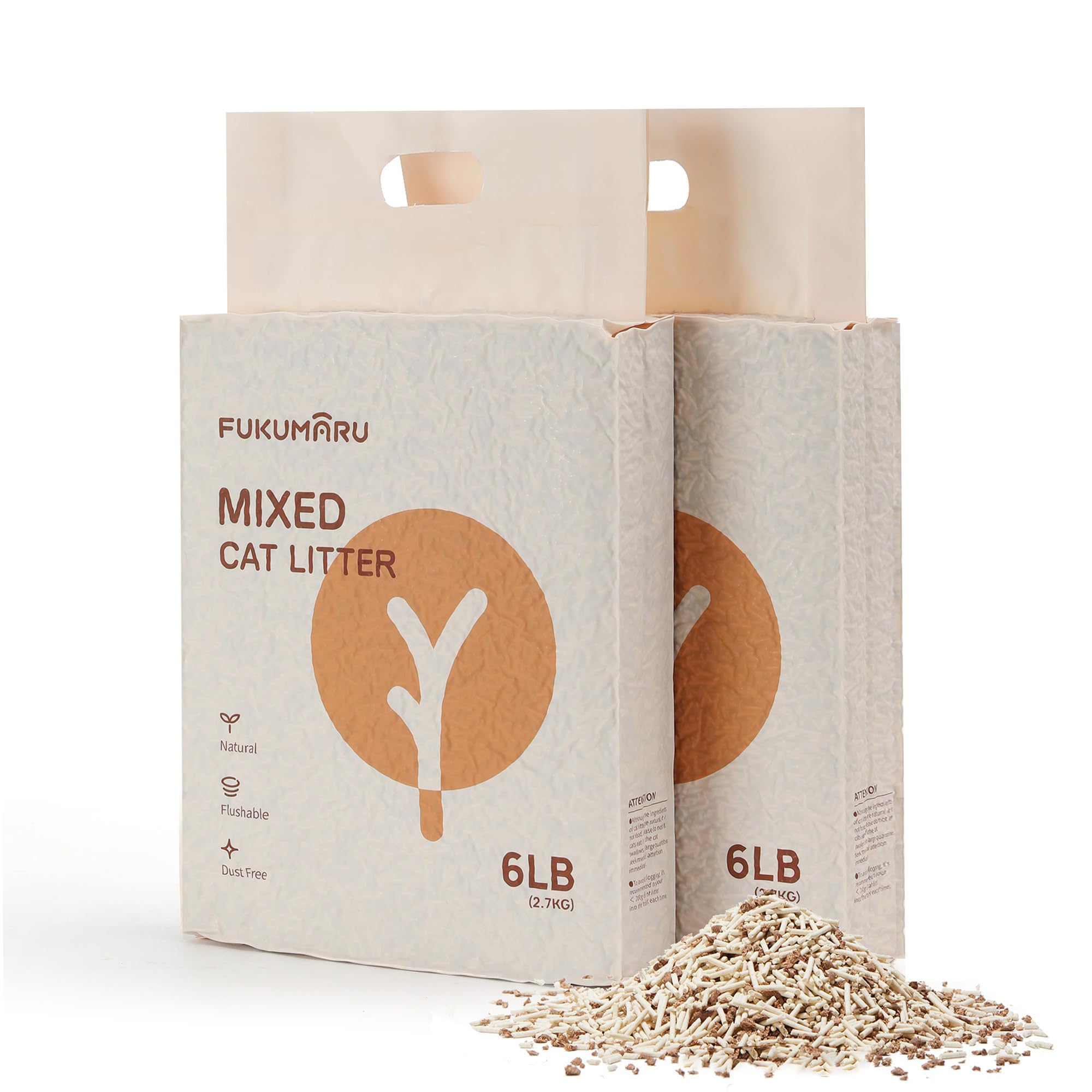 FUKUMARU Tofu Cat Litter, 5.4Kg Clumping Litter, Dust Free Unscented Tofu Litter, Direct to Toliet, Natural, Lightweight and Low Tracking Cat Litter Pellets Mixed Apple Wood, 24/7 Odor Control