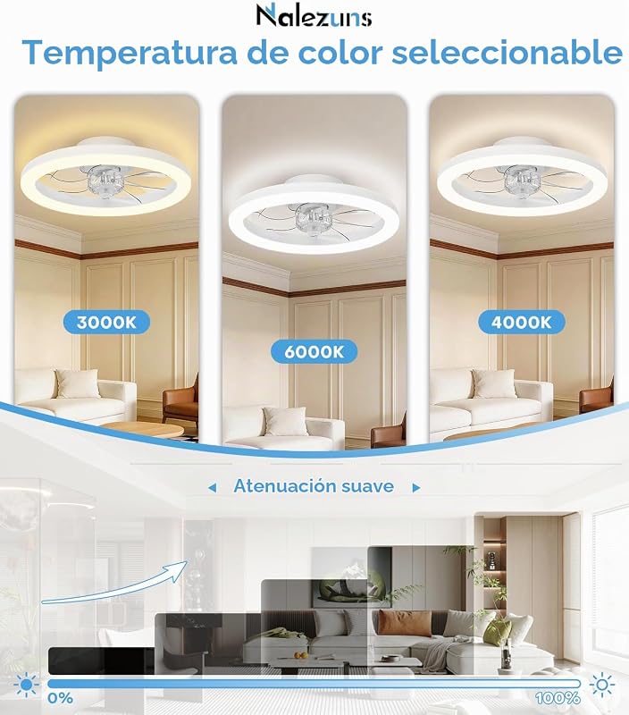 Ventilador de Techo con Luz, 40cm Lampara Ventilador Techo, Mando a Distancia Silencioso 3 Temperaturas de Color y 6 Velocidades, Ventilador de Techo Silencioso para Salón, Dormitorio, Cocina