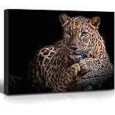 Leopard Canvas Prints Black Background Golden Wildlife Animal Leopard Wall Art Cheetah Pictures Artwork for Bathroom Bedroom Office Living Room Hallway Paintings Decorations Ready to Hang 12x16