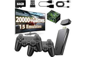 ANGFA Wireless Retro Game Console Stick, Upgrade Retro Video Gaming Stick Built in 20000+ Games with 18 Emulators, 4K HDMI Output with 2 Pack 2.4G Wireless Controllers for Nostalgia Gifts- 64GB