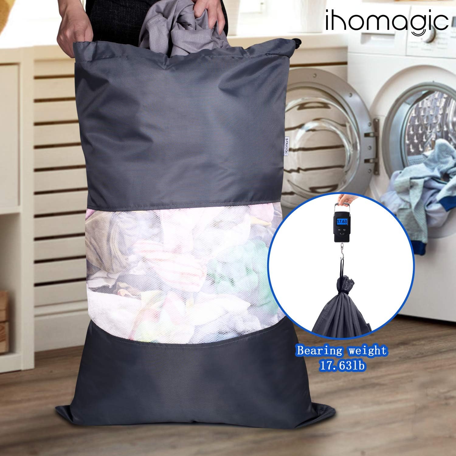 IHOMAGIC Bolsa de Lavanderia Gris Grande Saco para la Colada 2 en 1